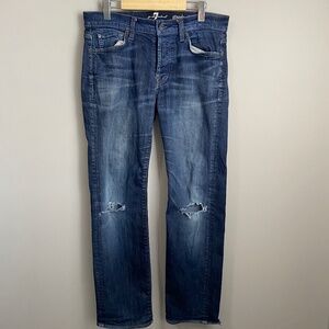 7 For All Mankind Men's Medium Wash Denim Distressed Knee Jeans Size‎ 33
